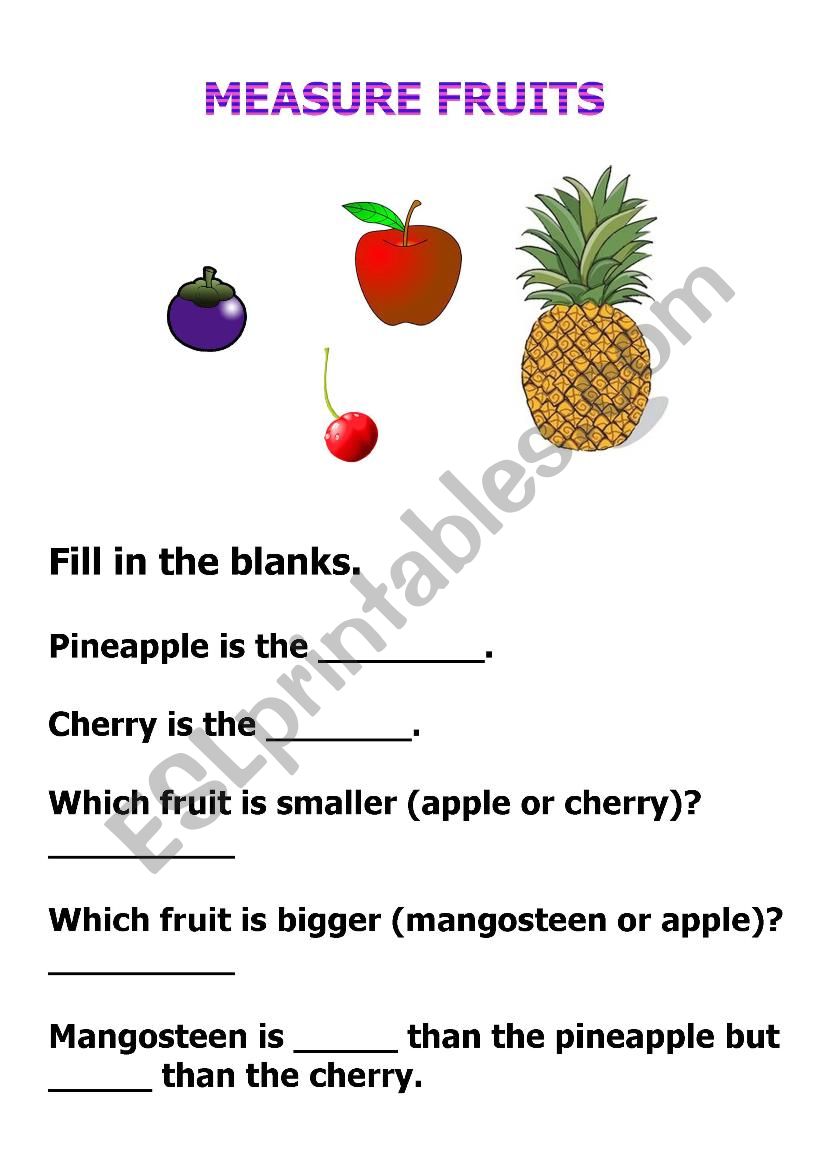 Fruits Measurement worksheet