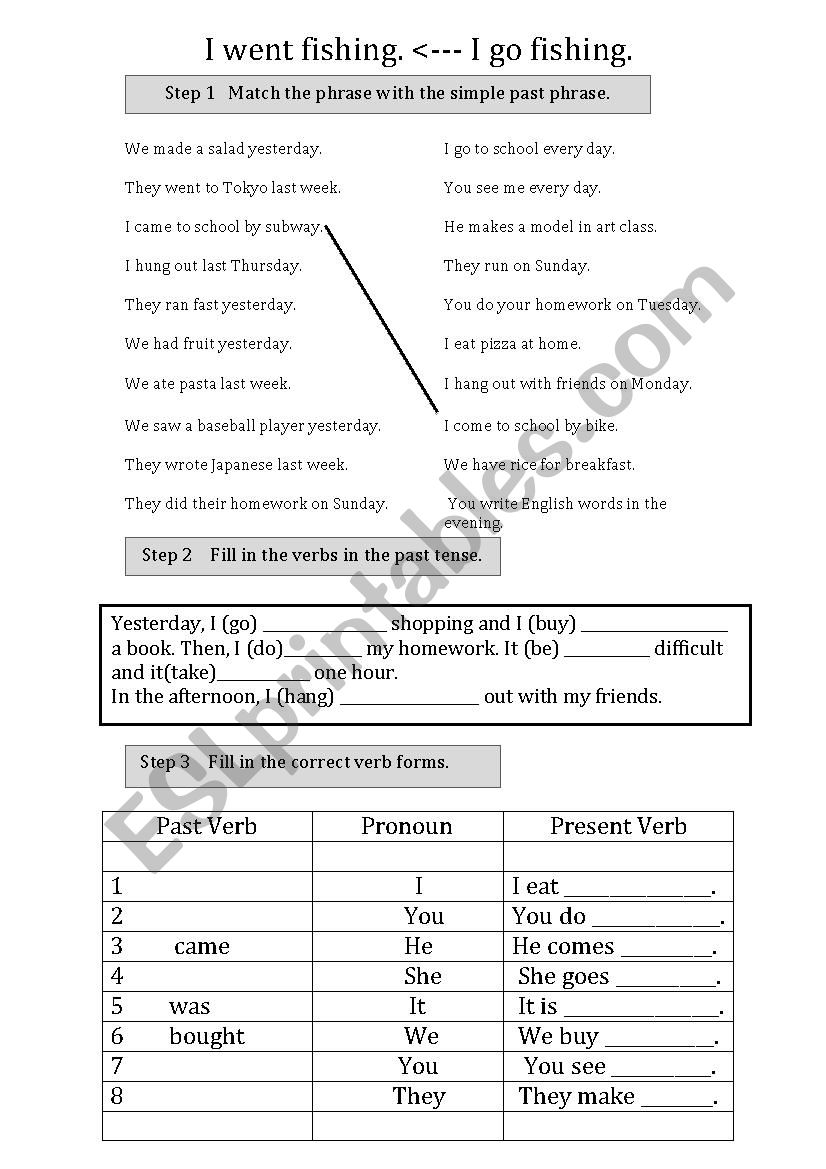 Simple past phrase maker worksheet
