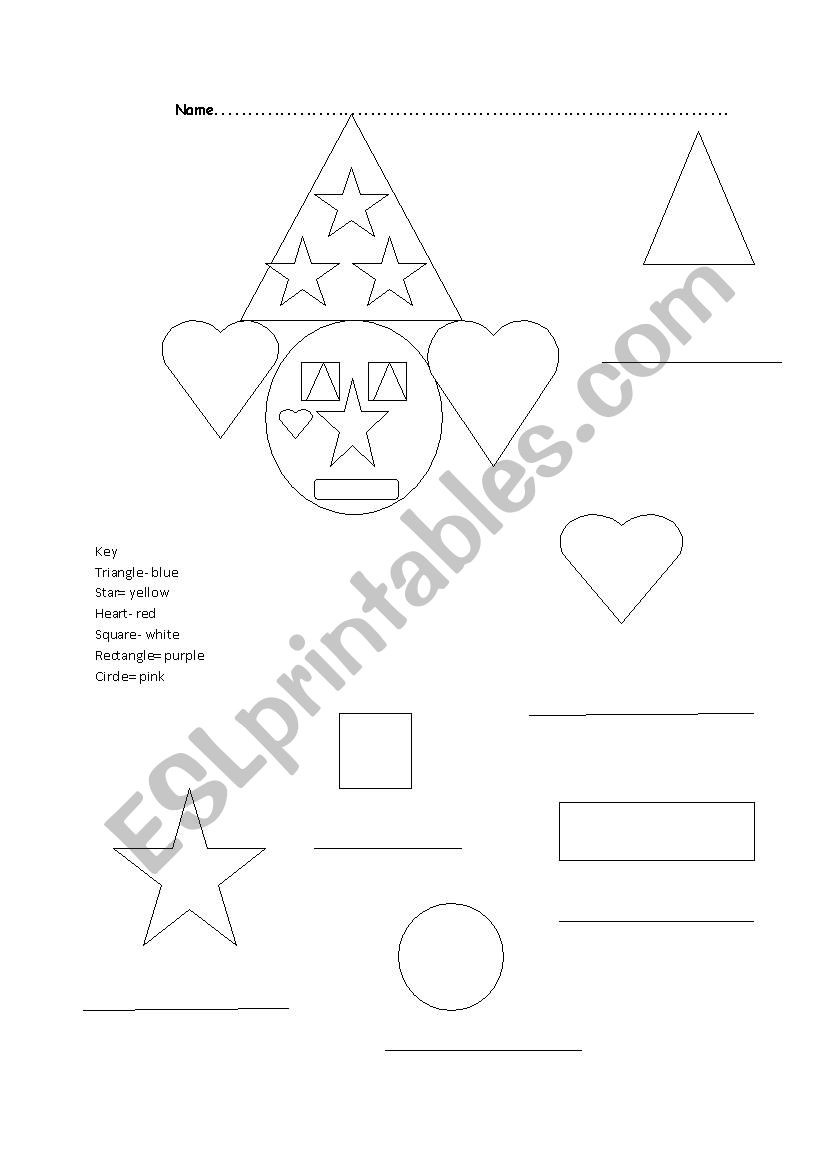Shapes- colour and write worksheet