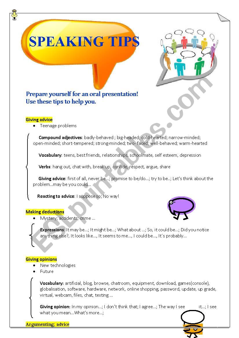 Speaking tips worksheet