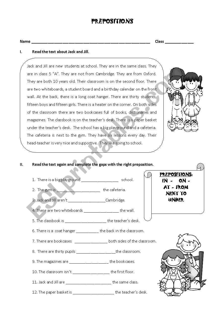 Prepositions worksheet