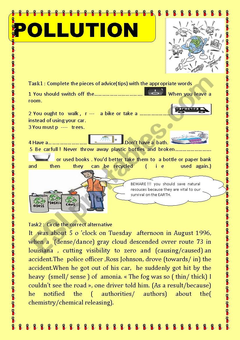 Pollution worksheet