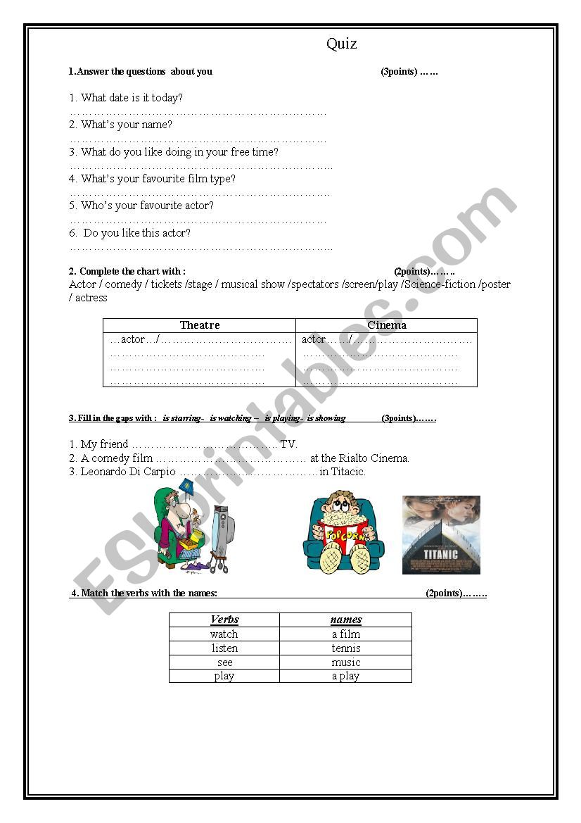 Entertainment worksheet