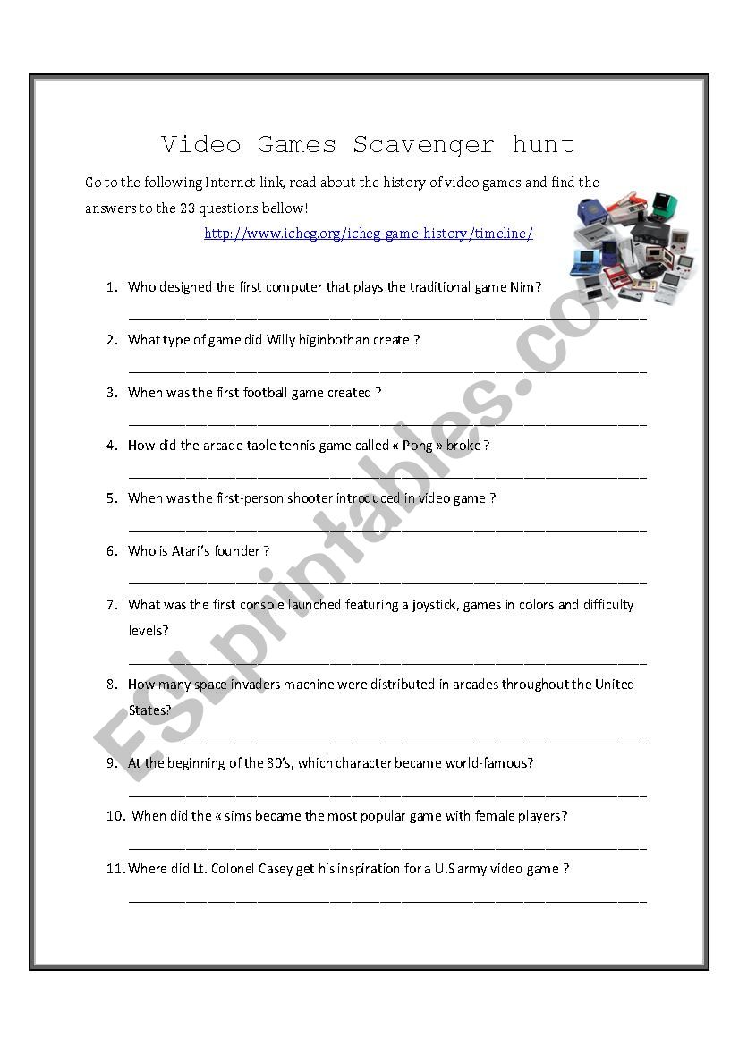 Video Game Scavenger Hunt worksheet