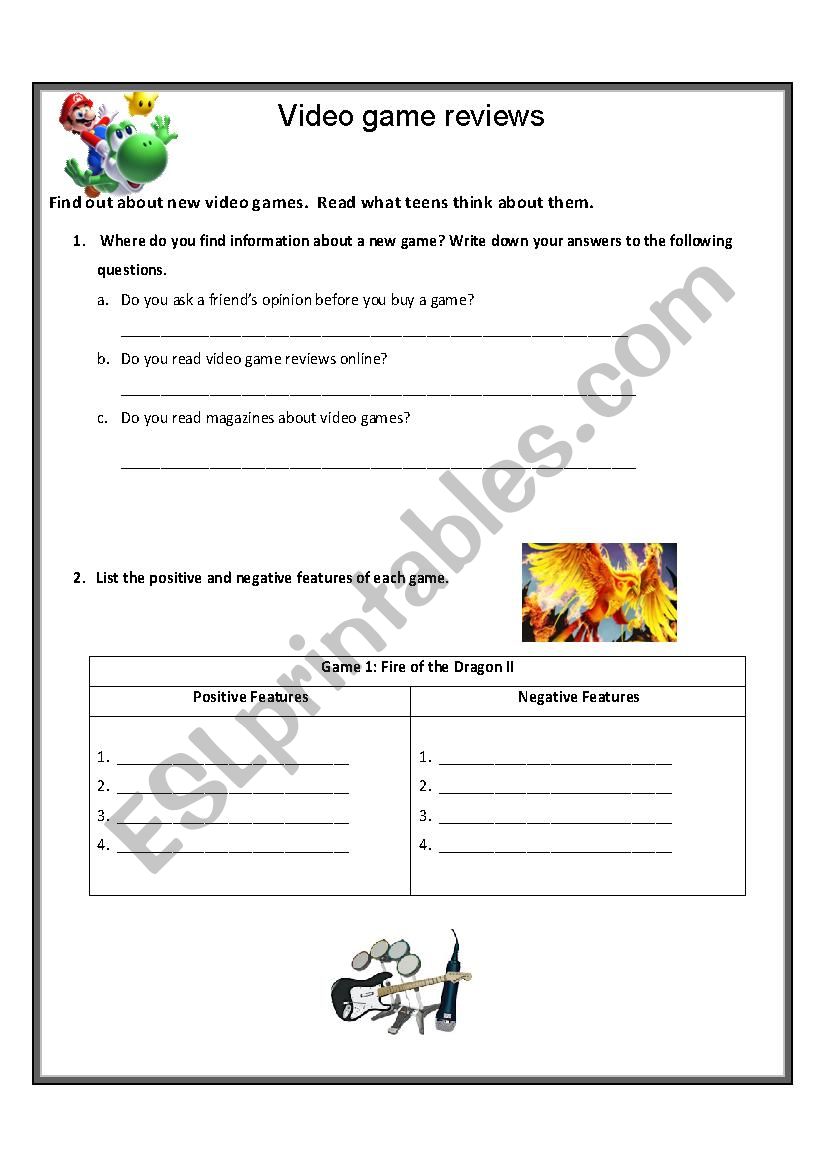 Video Game Reviews worksheet