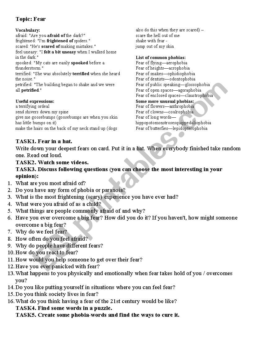 Fear worksheet