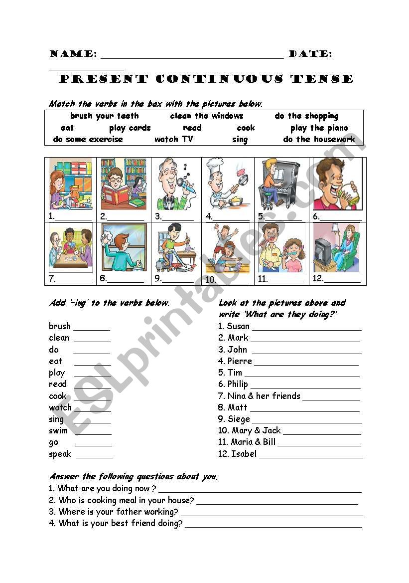 present continuous tense worksheet