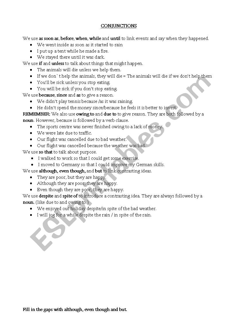 Conjunctions worksheet