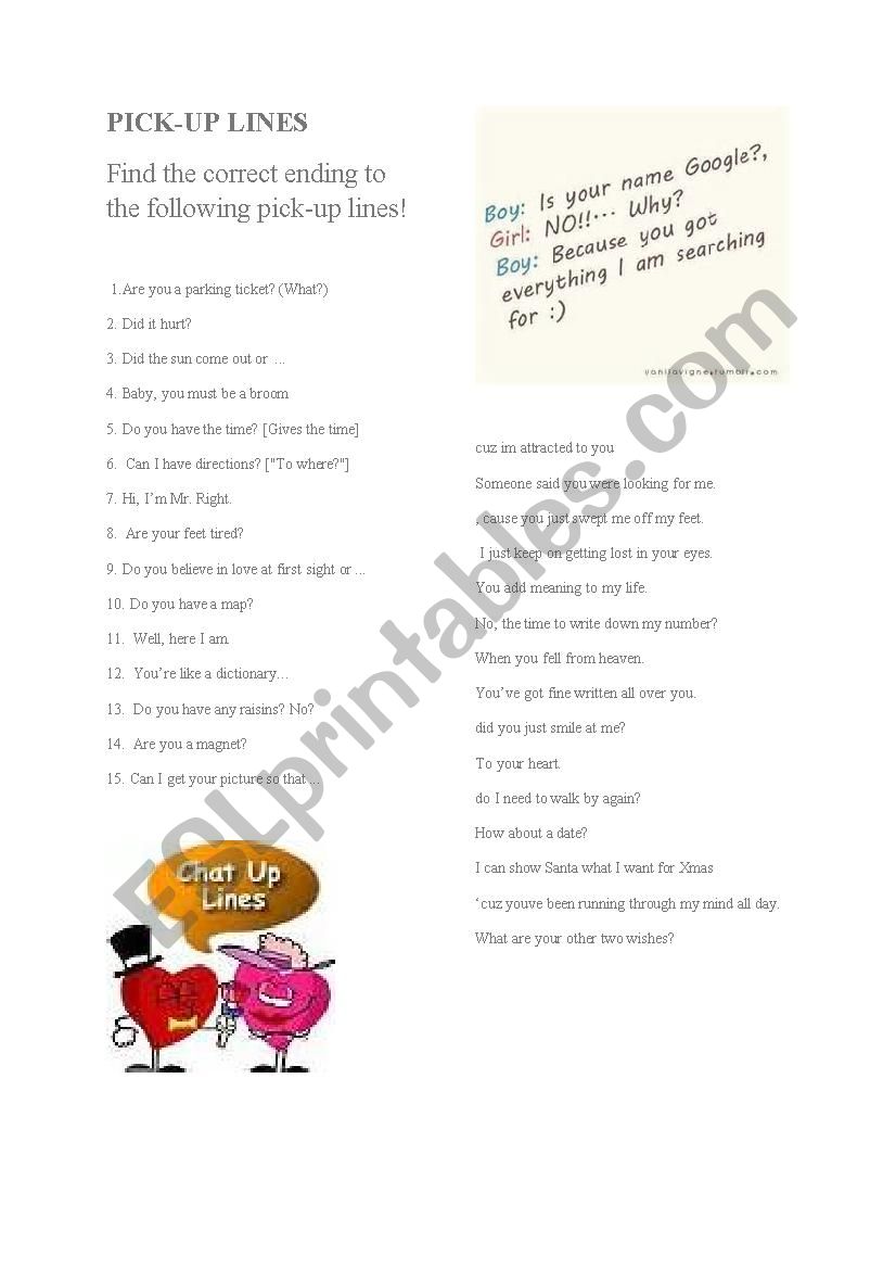 Pick-up lines worksheet