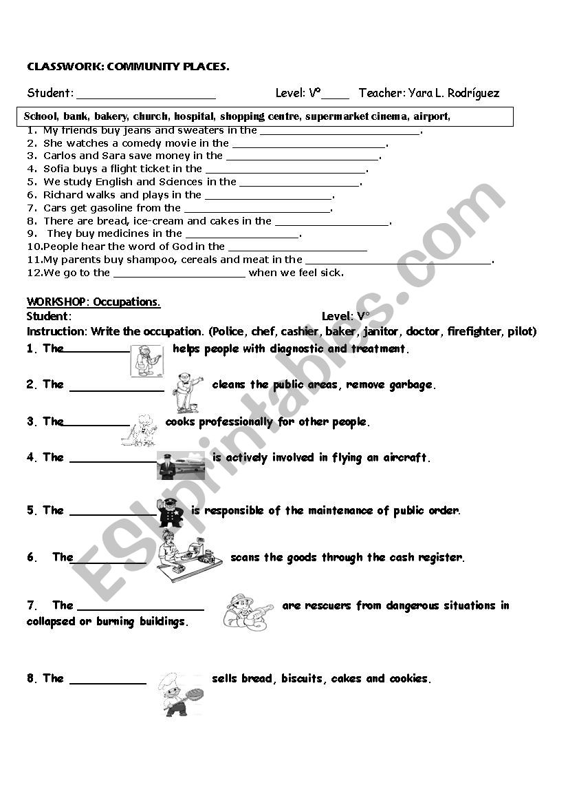 COMMUNITY PLACES  worksheet