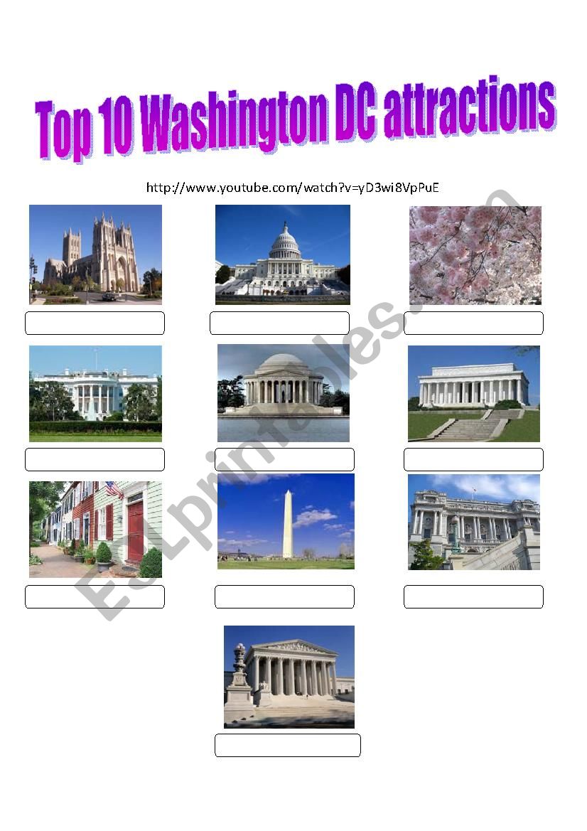rør Bliv sammenfiltret Vedligeholdelse VIDEO : WASHINGTON DC TOP 10 ATTRACTIONS - ESL worksheet by Maurice