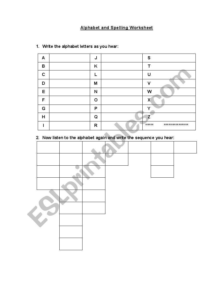 THE ALPHABET AND SPELLING worksheet