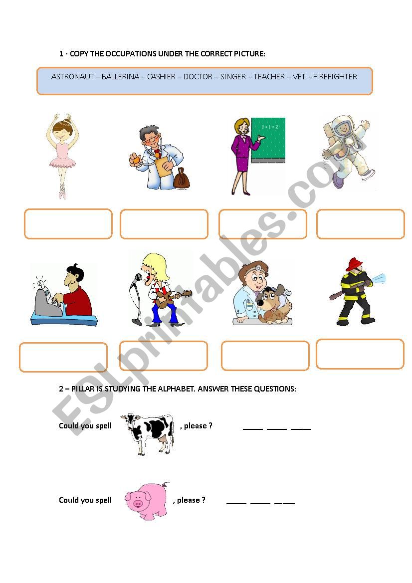 Occupations and animals worksheet