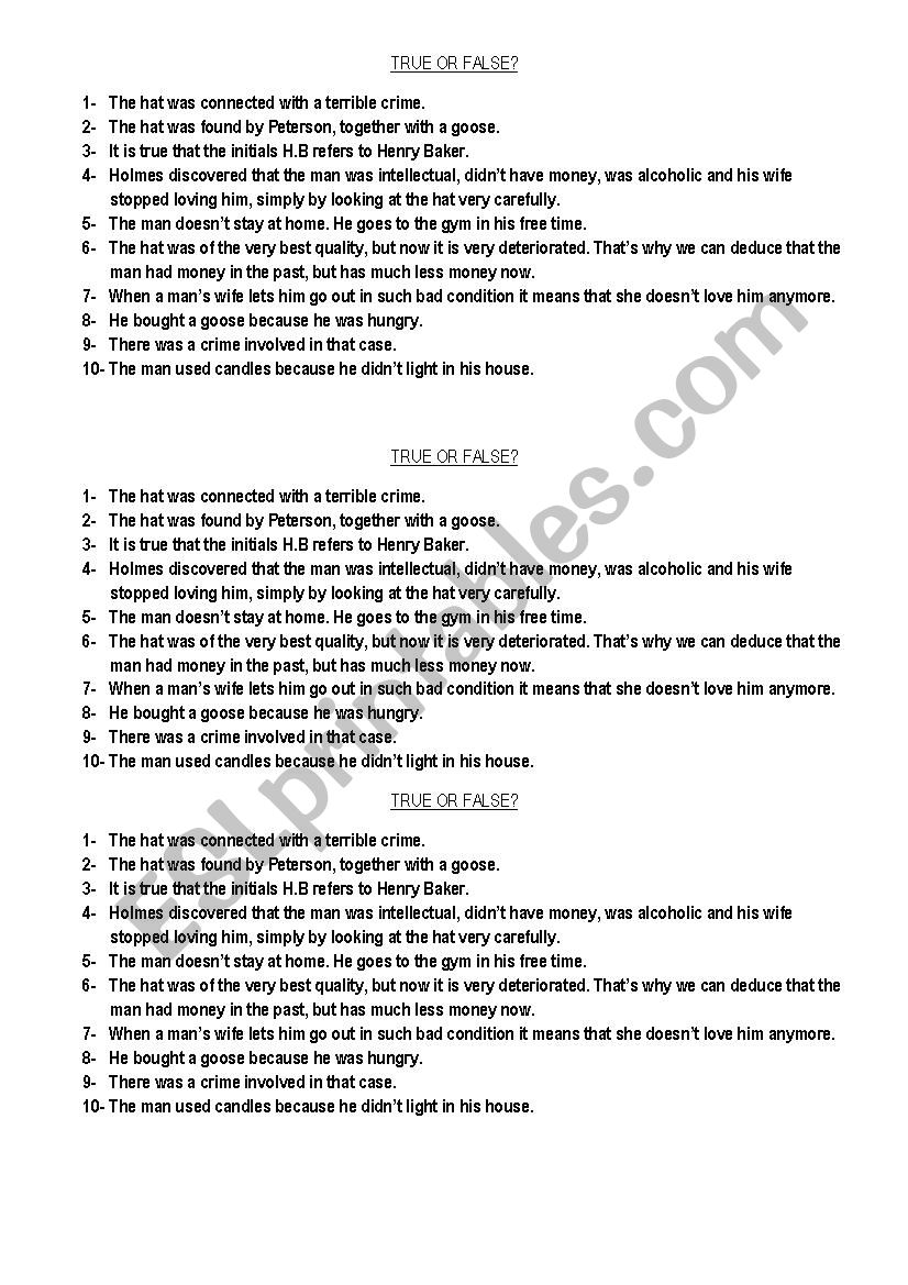 Sherlock Holmes worksheet