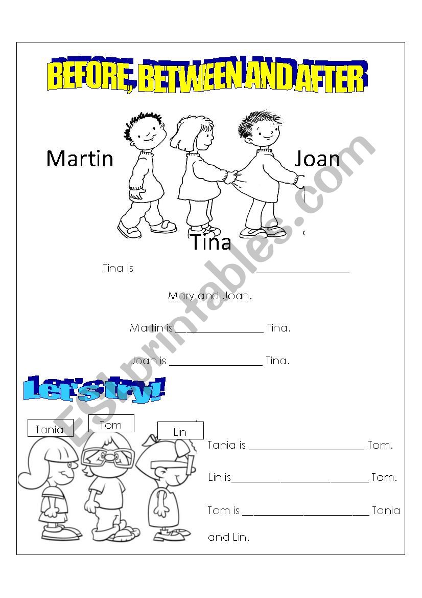 BEFORE, BETWEEN AND AFTER worksheet