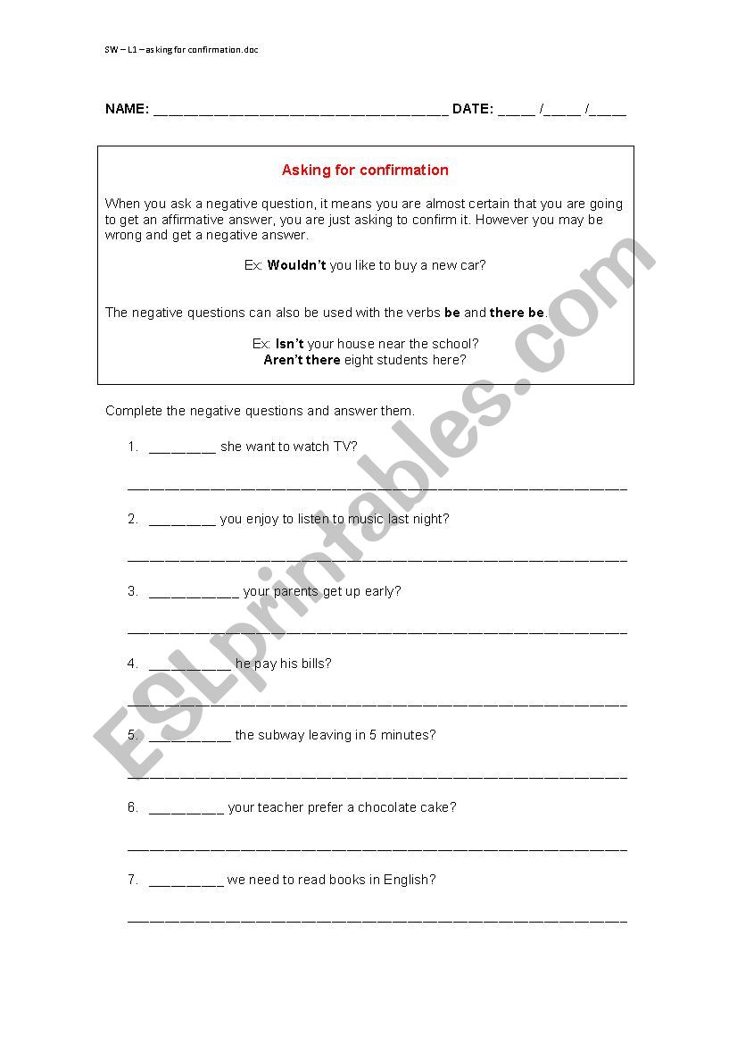 ASKING FOR INFORMATION worksheet