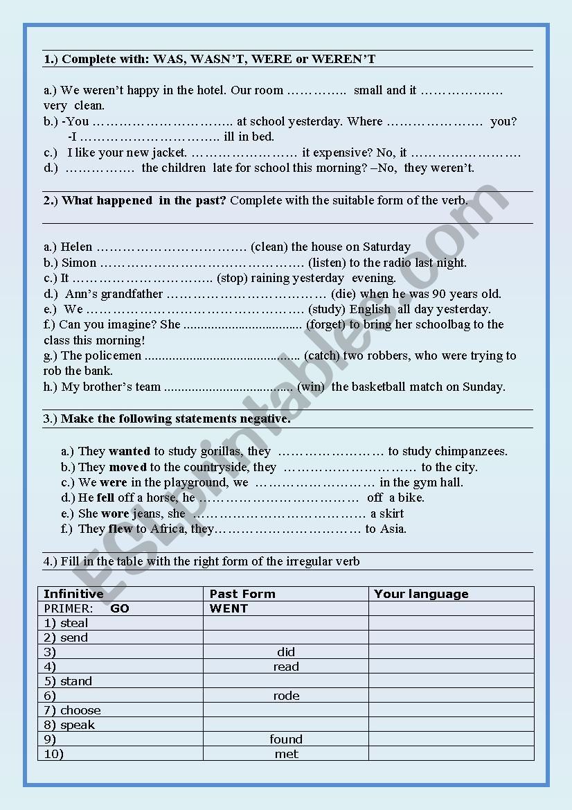 Past simple worksheet