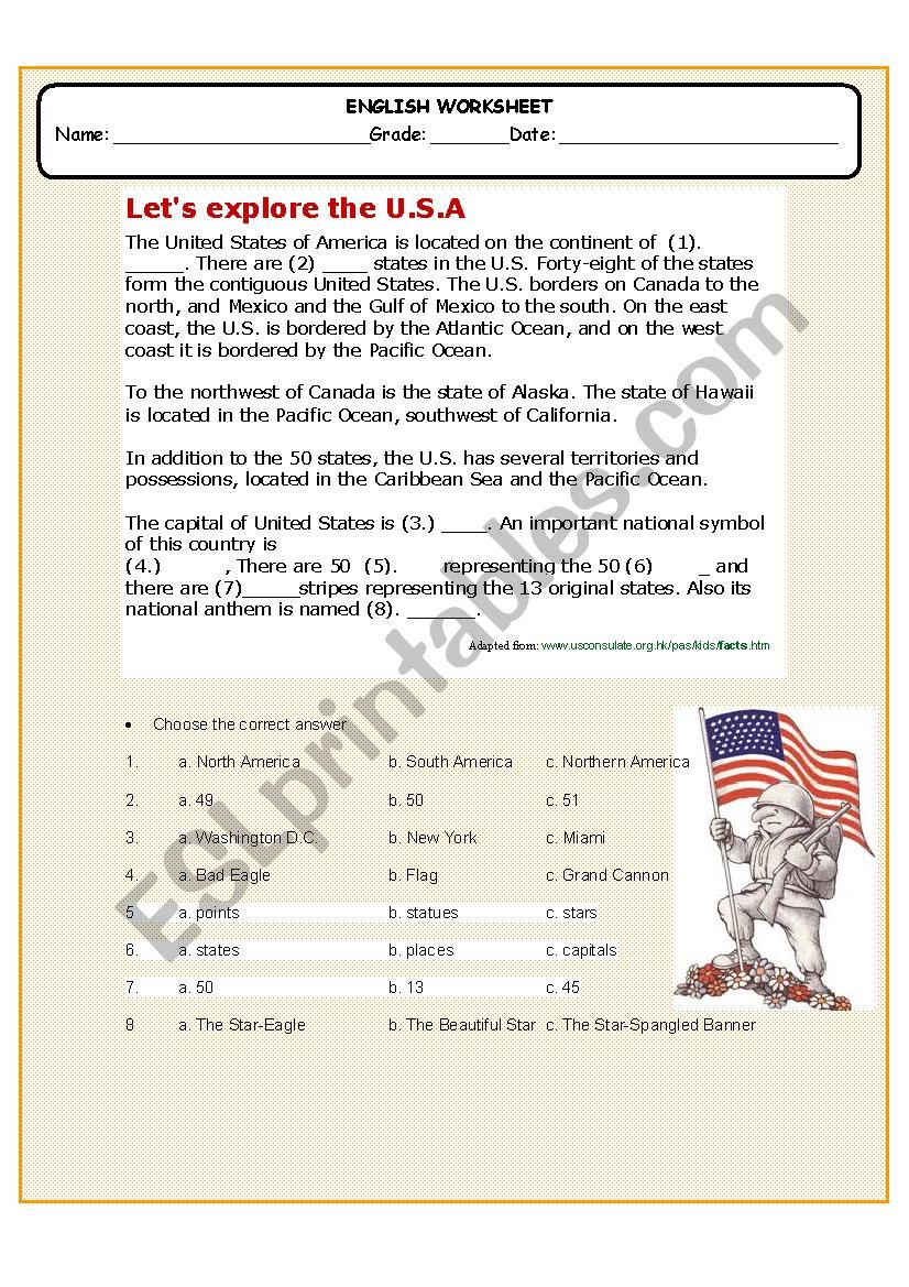 READING U.S.A worksheet