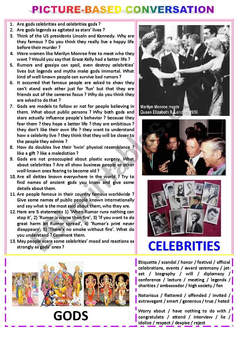 Picture-based  conversation : topic 71 - gods vs celebrities