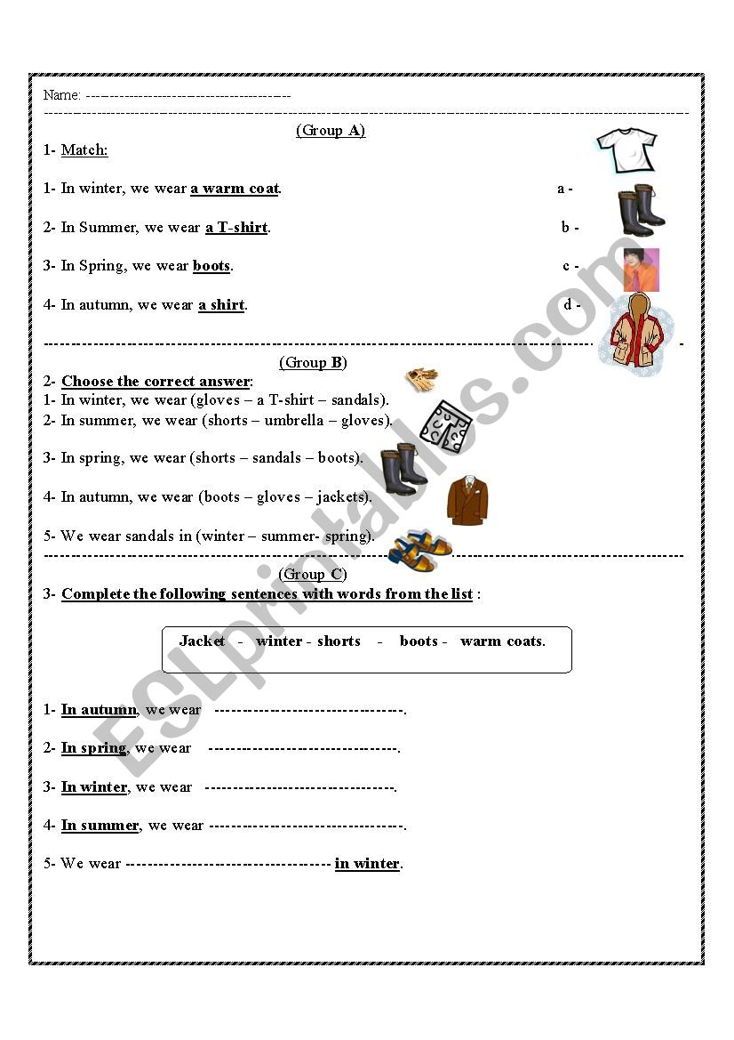 seasonal clothes worksheet