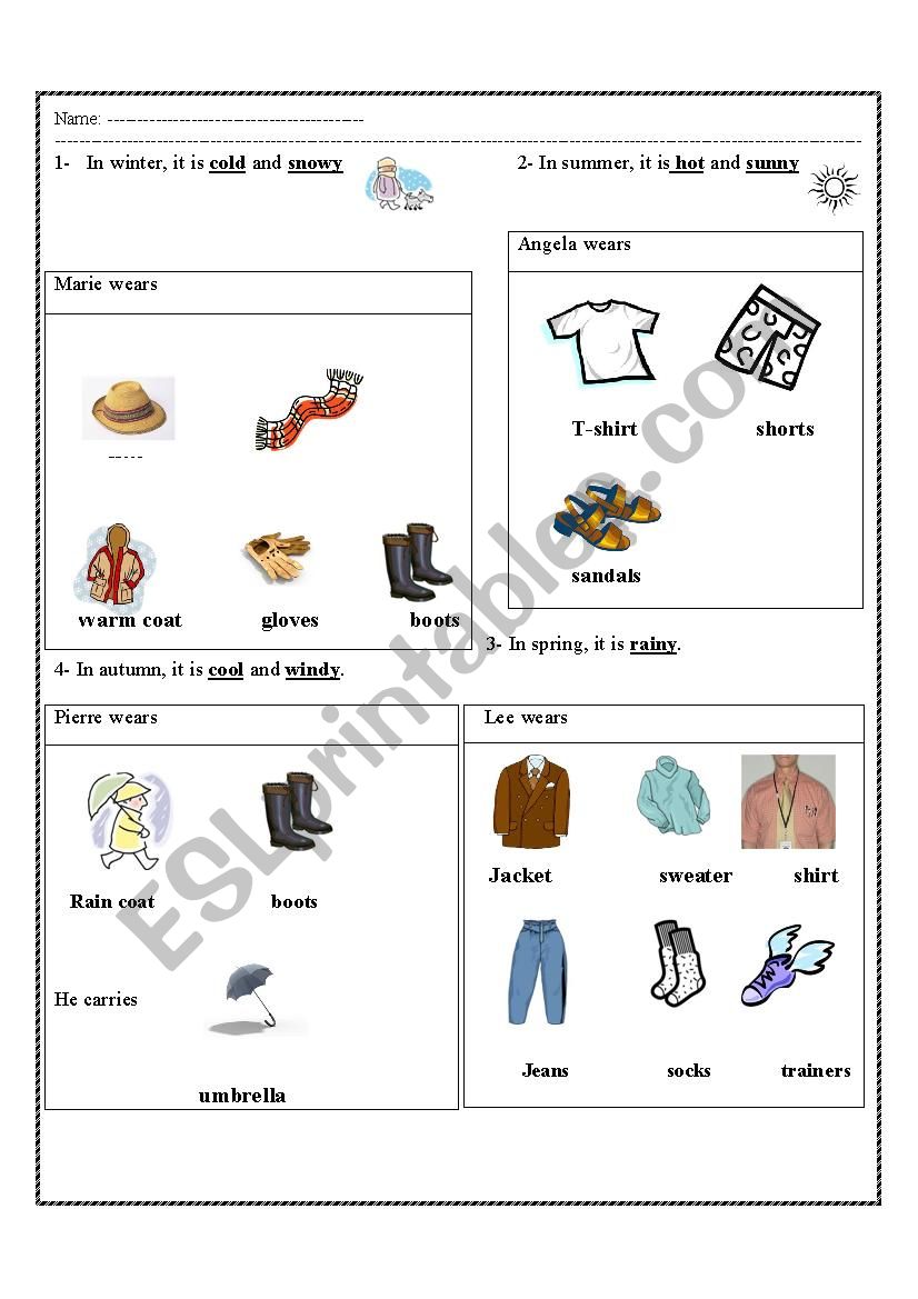 seasonal clothes worksheet