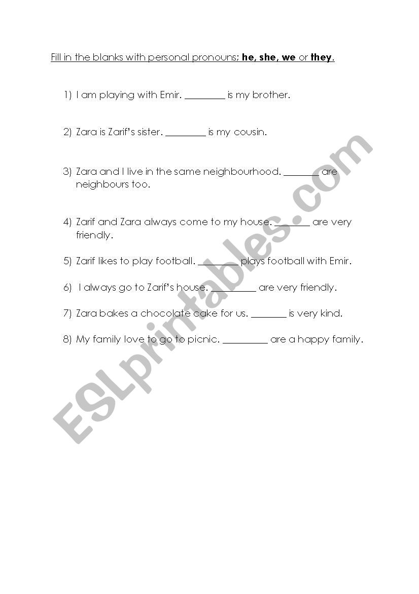 Personal pronouns worksheet worksheet