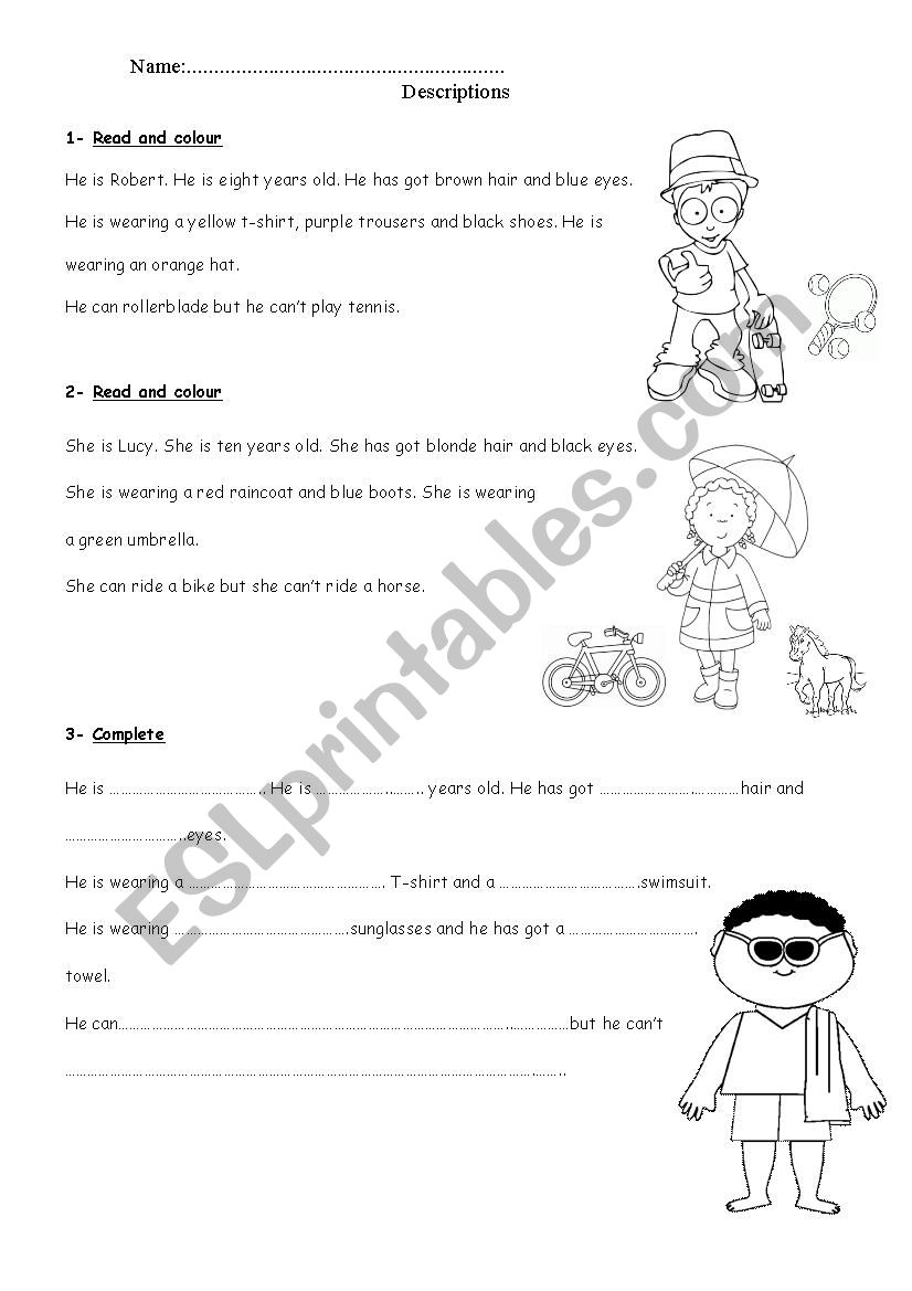 Descriptions worksheet