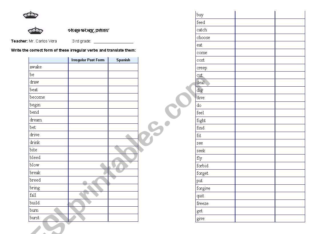 IRREGULAR VERBS worksheet