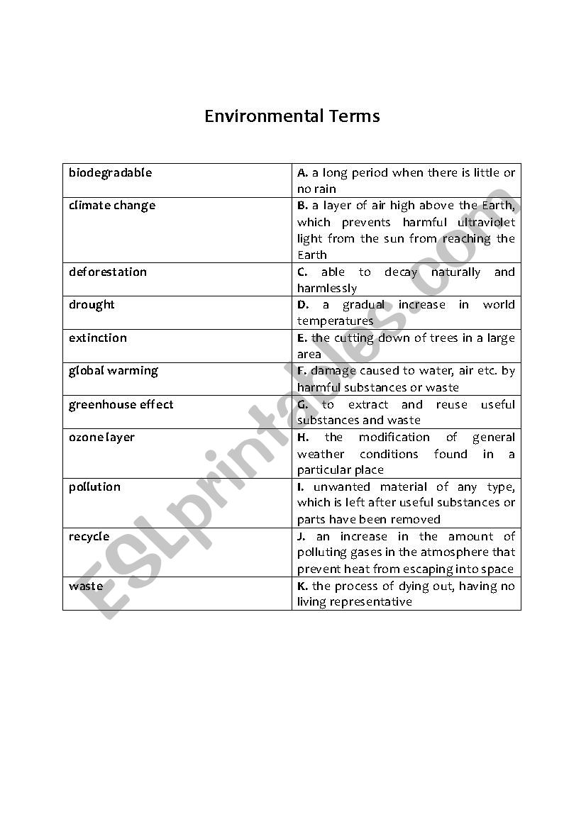 Environmental Issues worksheet