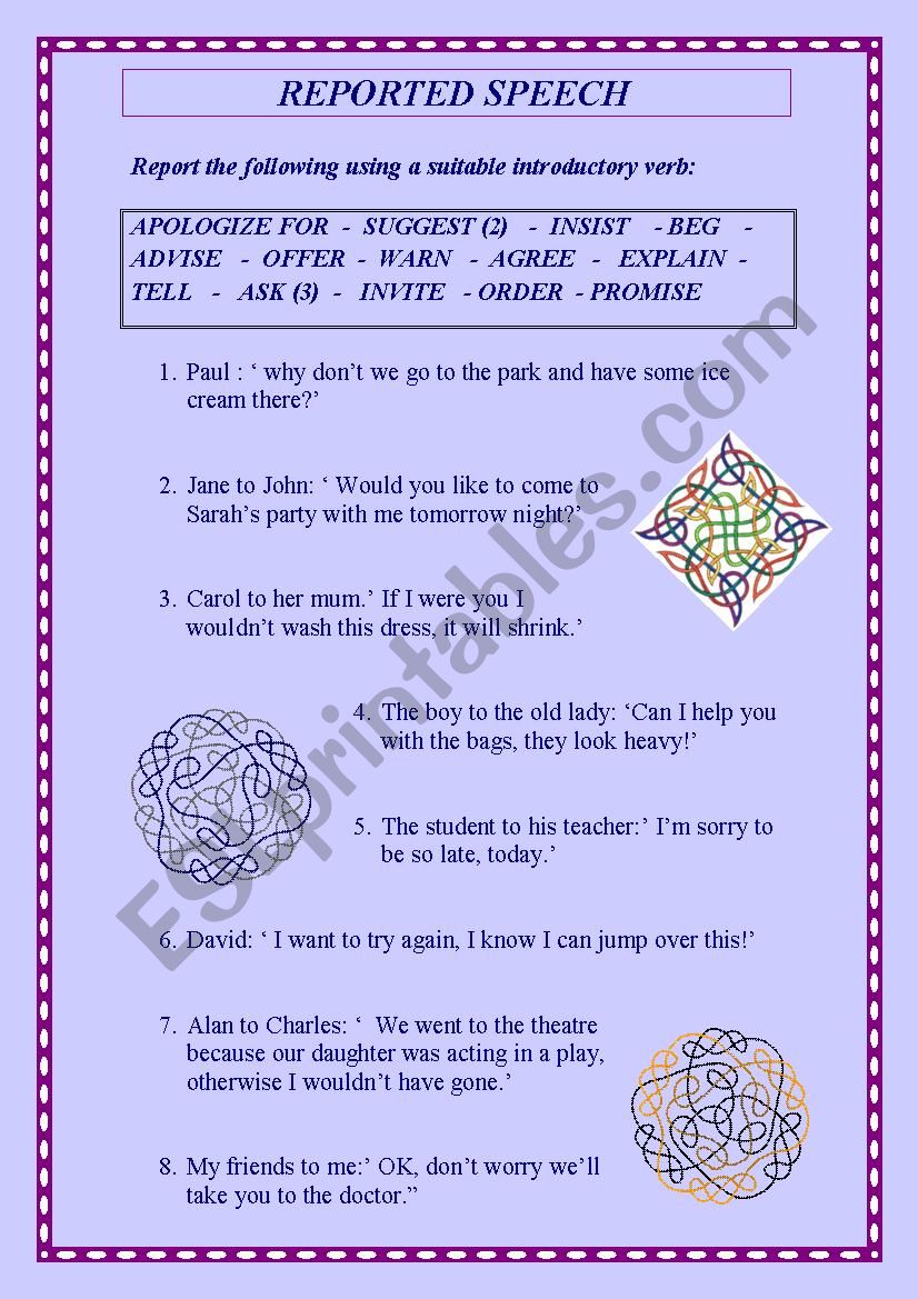 REPORTED SPEECH PRACTICE worksheet