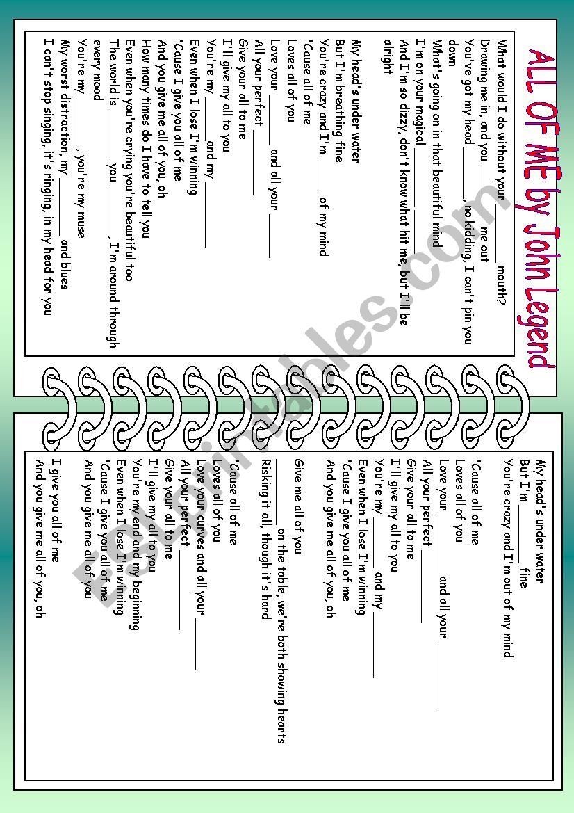 All of  me by John Legend - listening activity