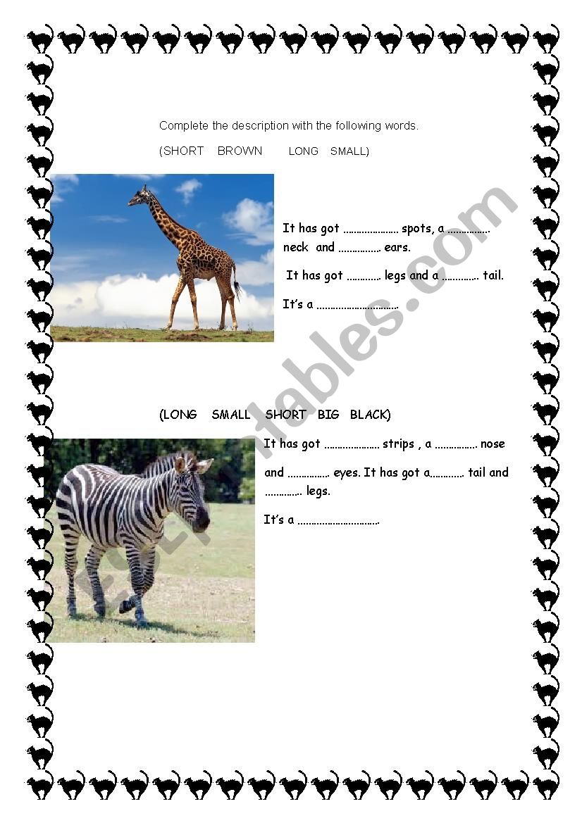Wild animal description worksheet