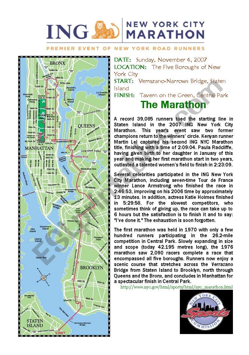 The New York Marathon worksheet