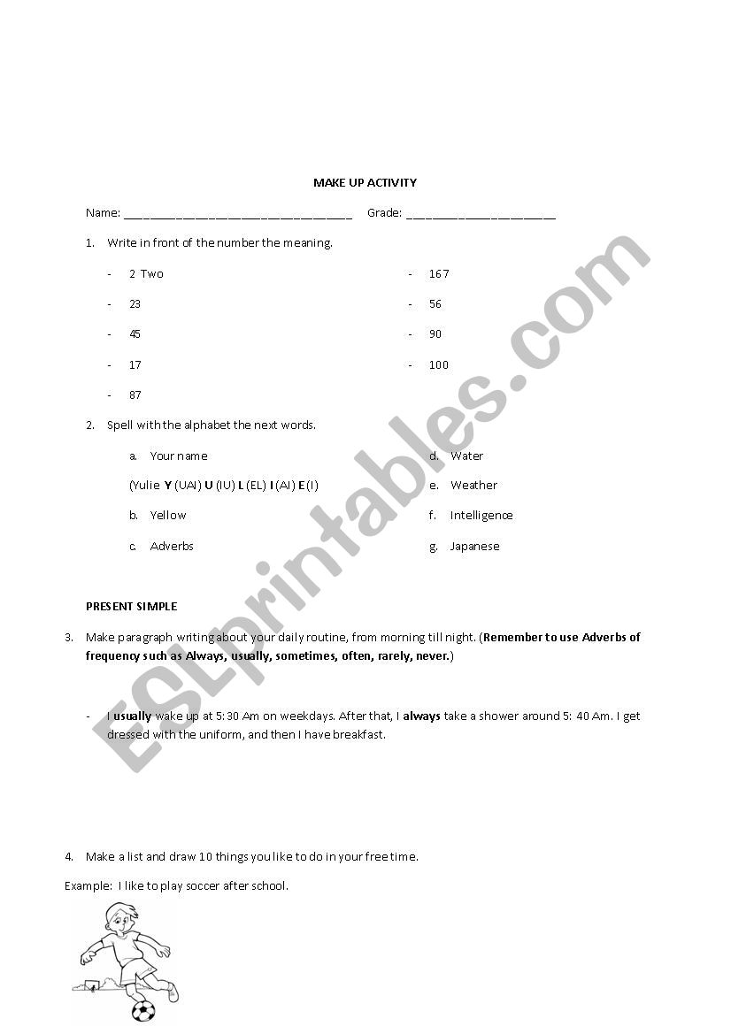 MAKE UP ACTIVITY worksheet