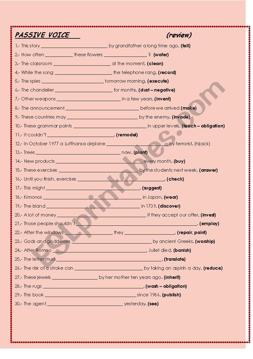 Passive voice (review) worksheet