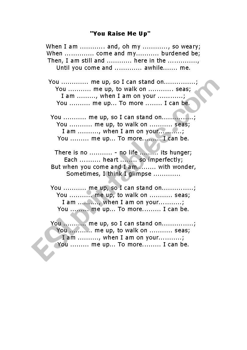 You raise me up  lyrics worksheet