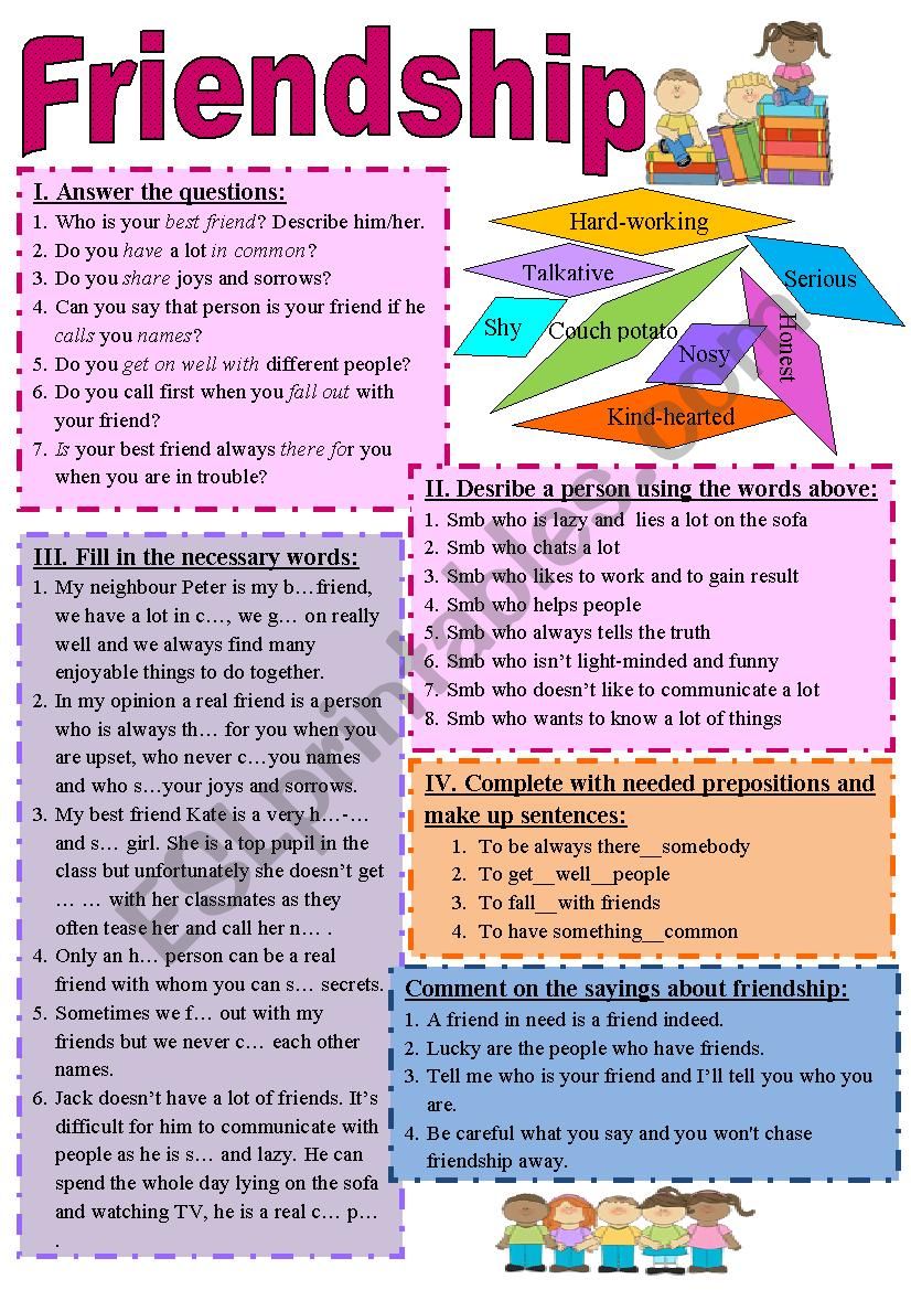 Friendship vocabulary - ESL worksheet by jukavi