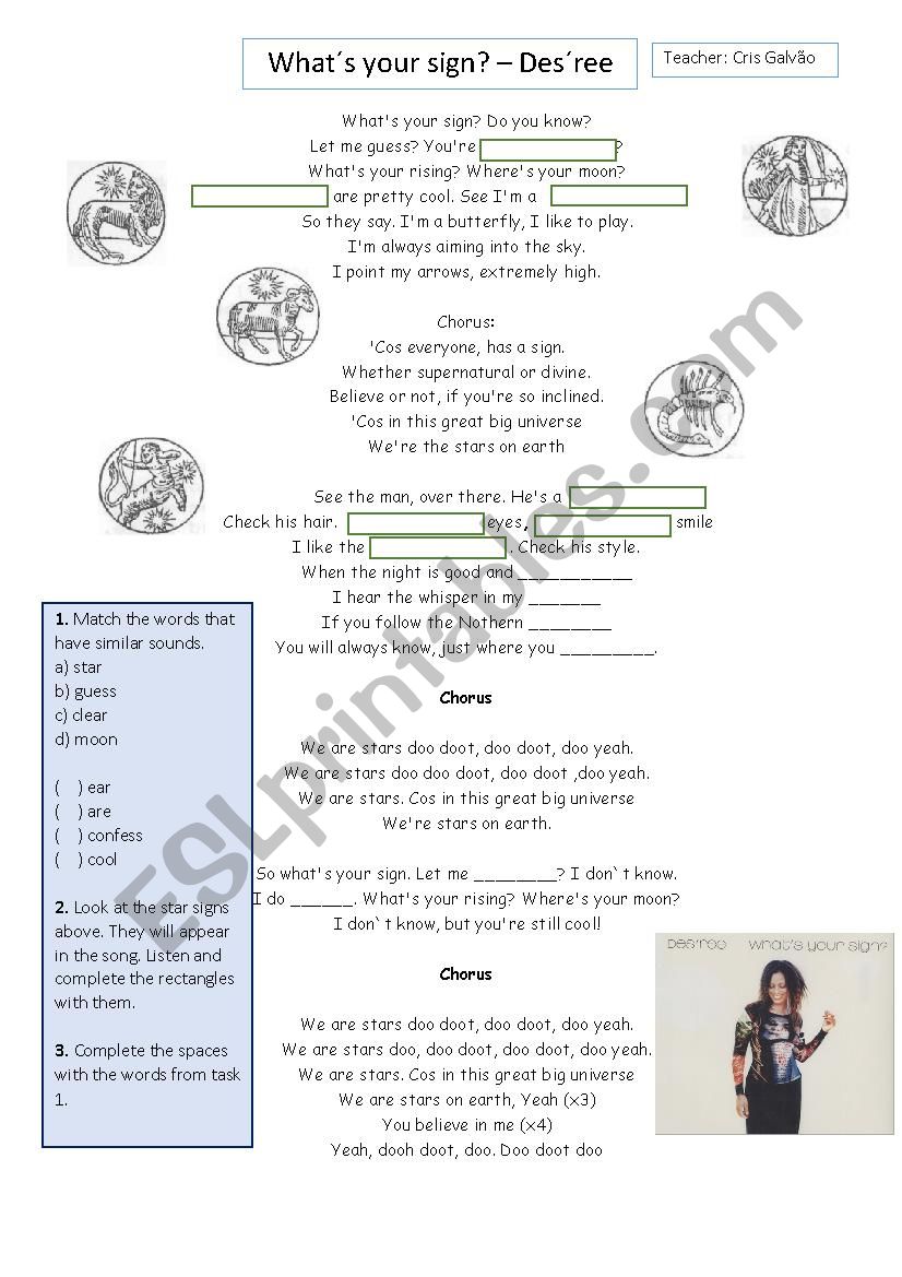 Zodiac Song Task worksheet