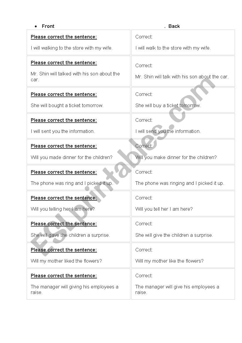 future tense mistakes worksheet