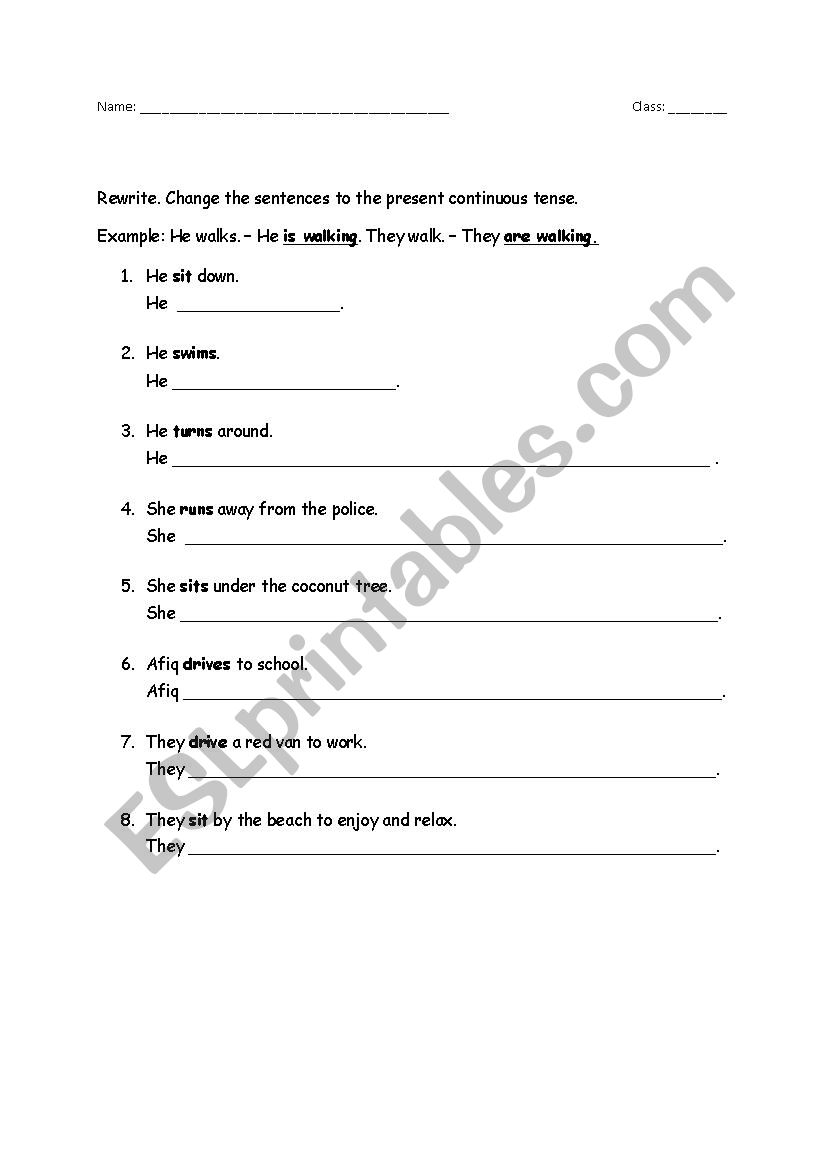 Present Continuous Tense worksheet