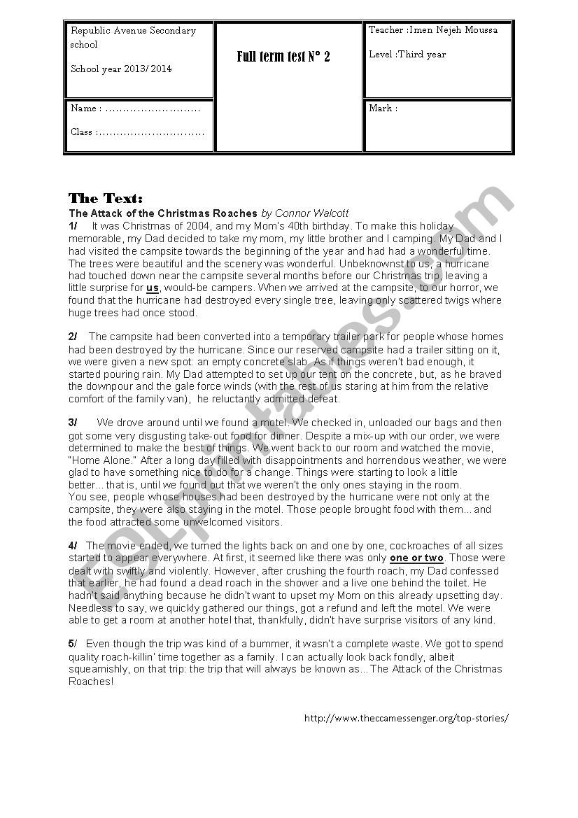 FULL TERM TEST THIRD YEAR  worksheet