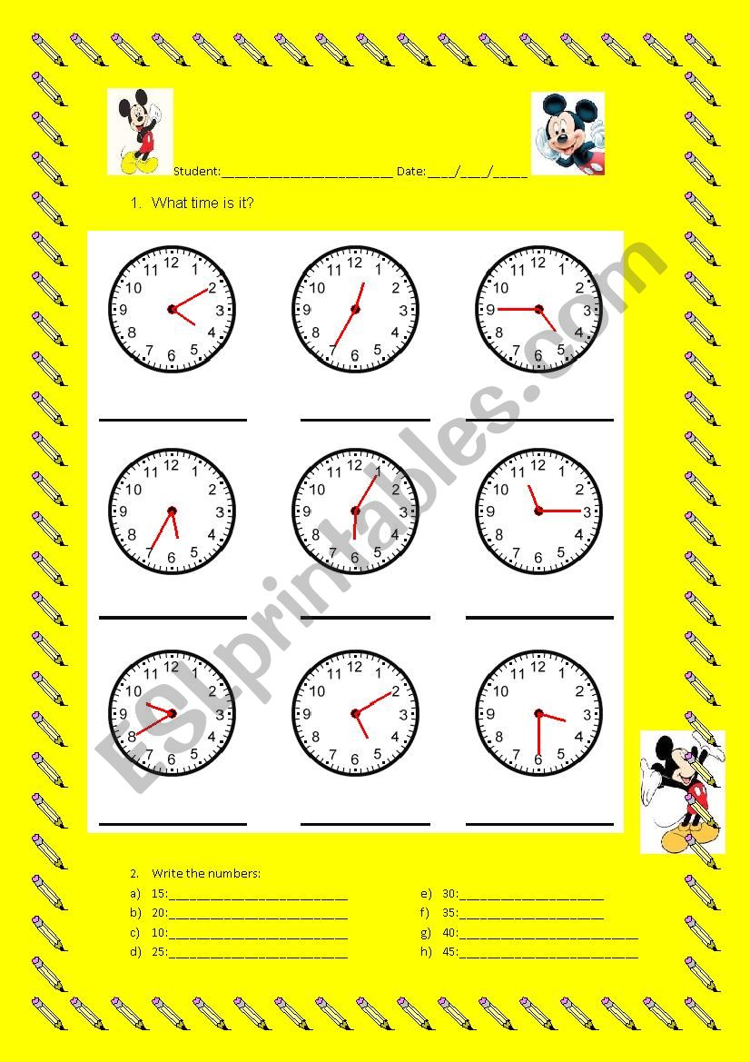 Its a review with time, verb to be, numbers and colors