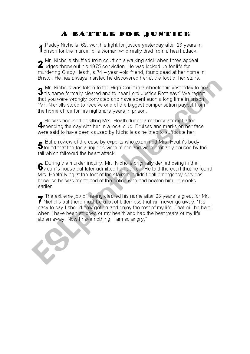 A reading passage worksheet