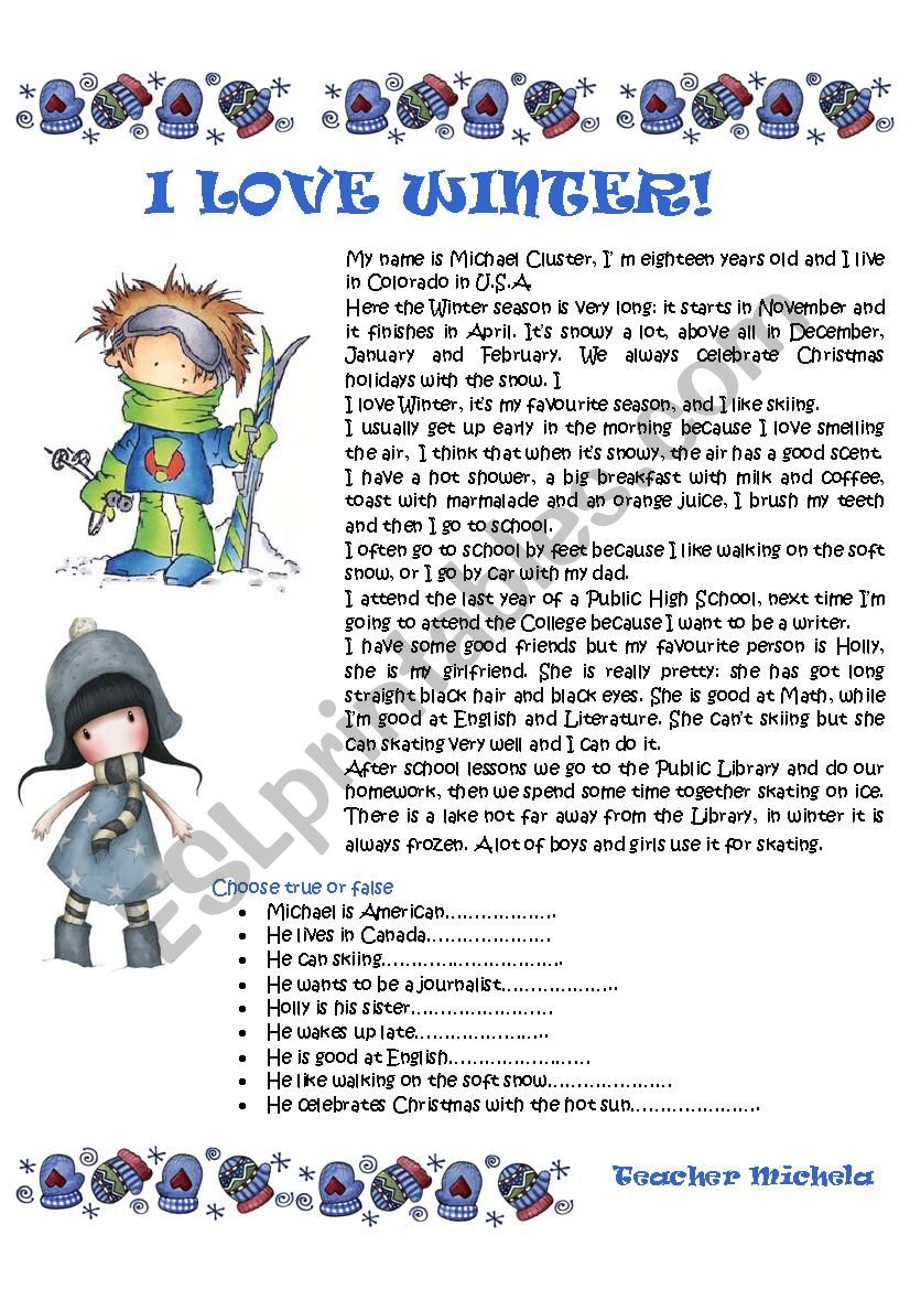 I love Winter! worksheet