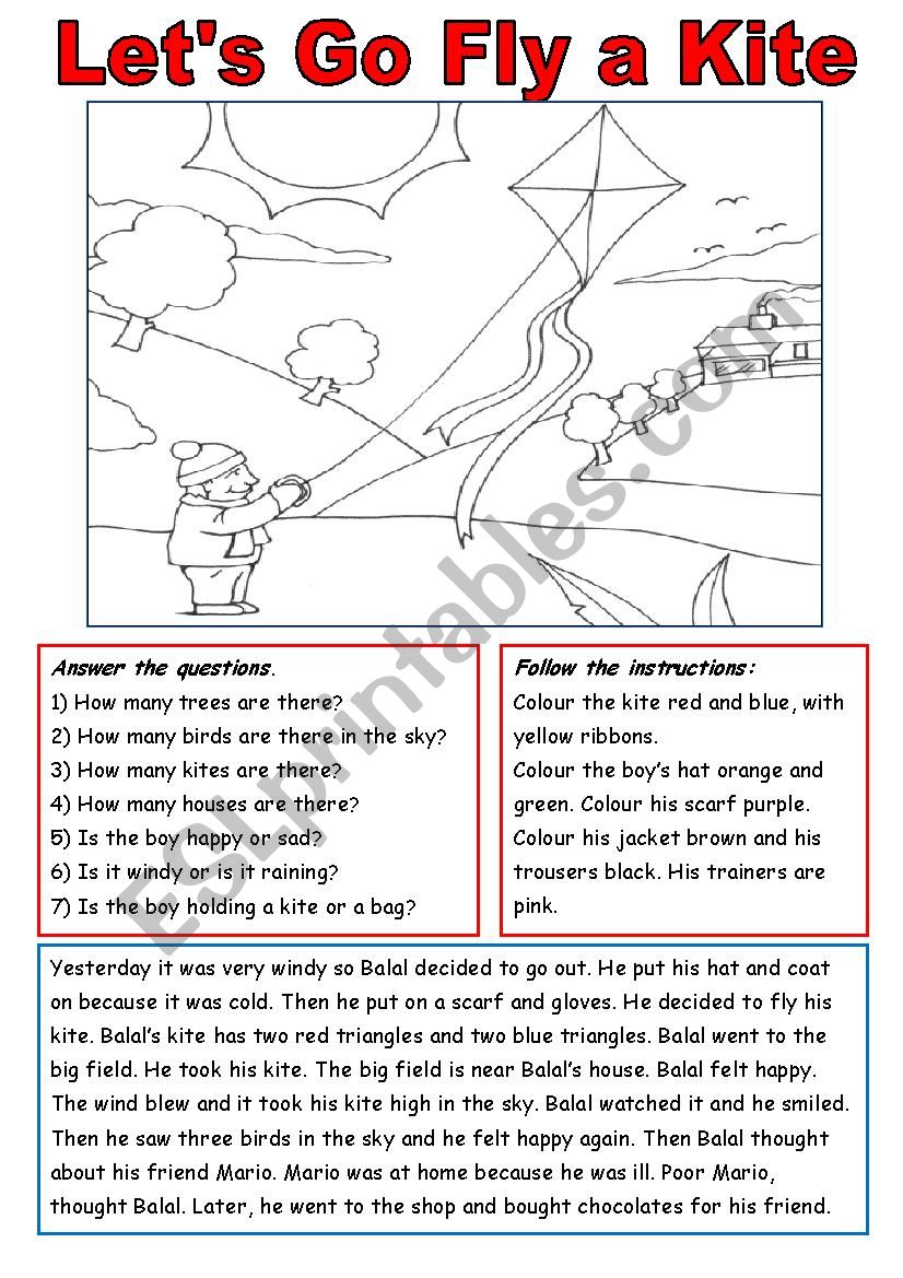 Lets Go Fly  a Kite! worksheet