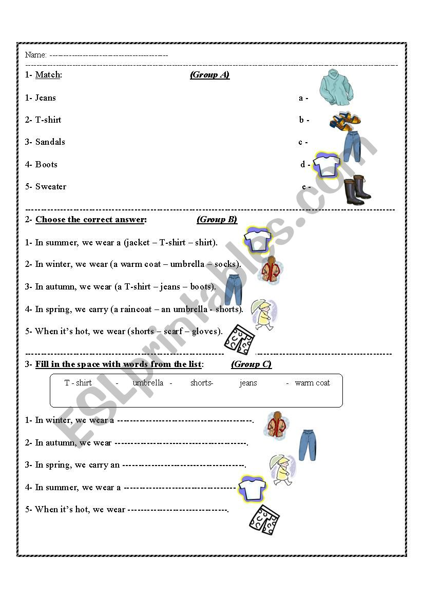 seasonal clothes worksheet