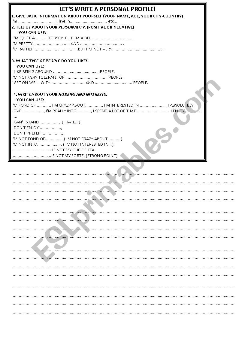writing a personal profile worksheet