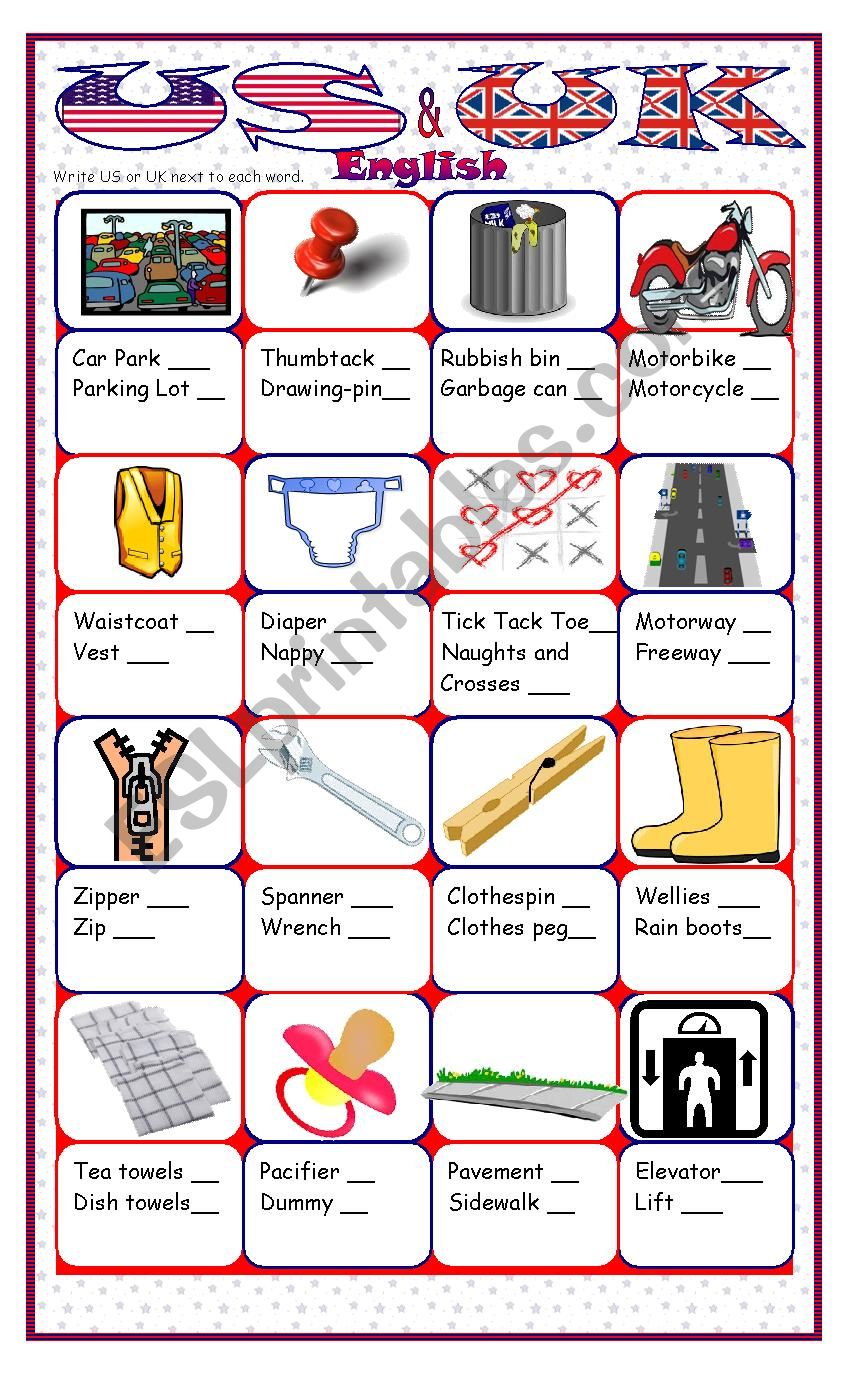 American & British English worksheet