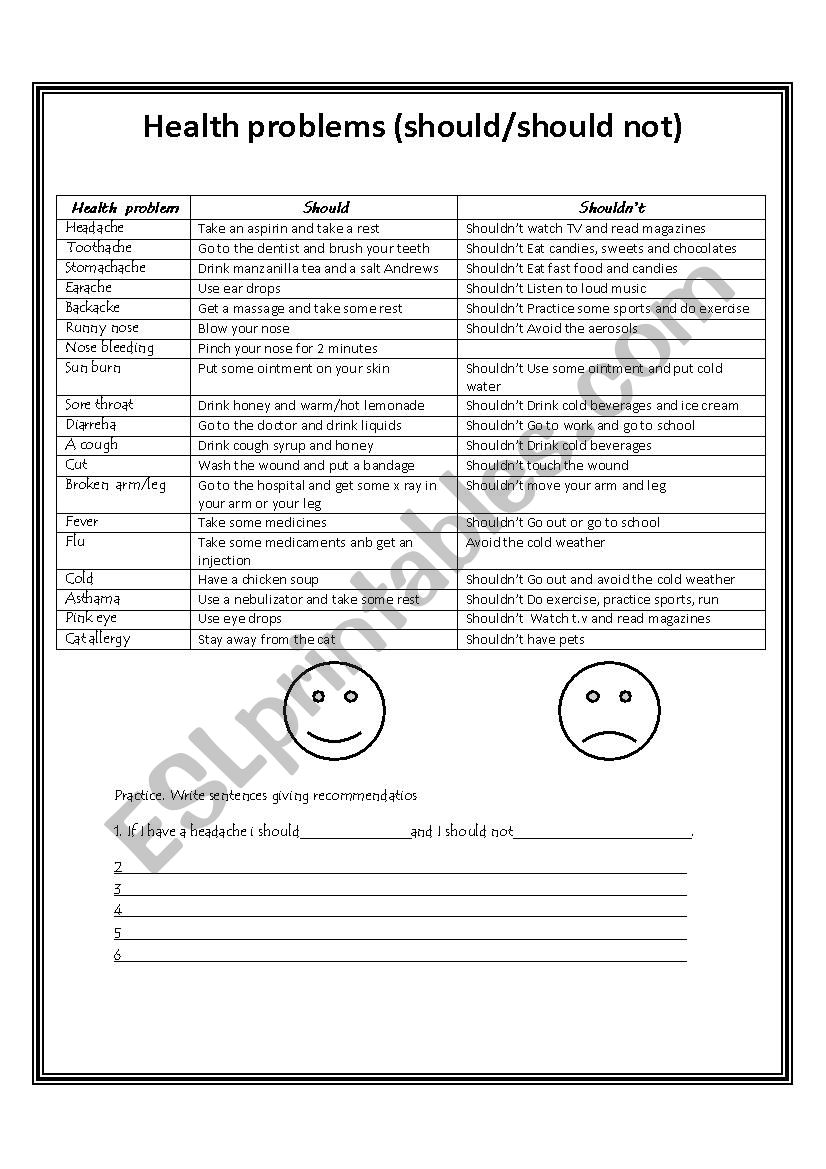 health problems and solutions worksheet