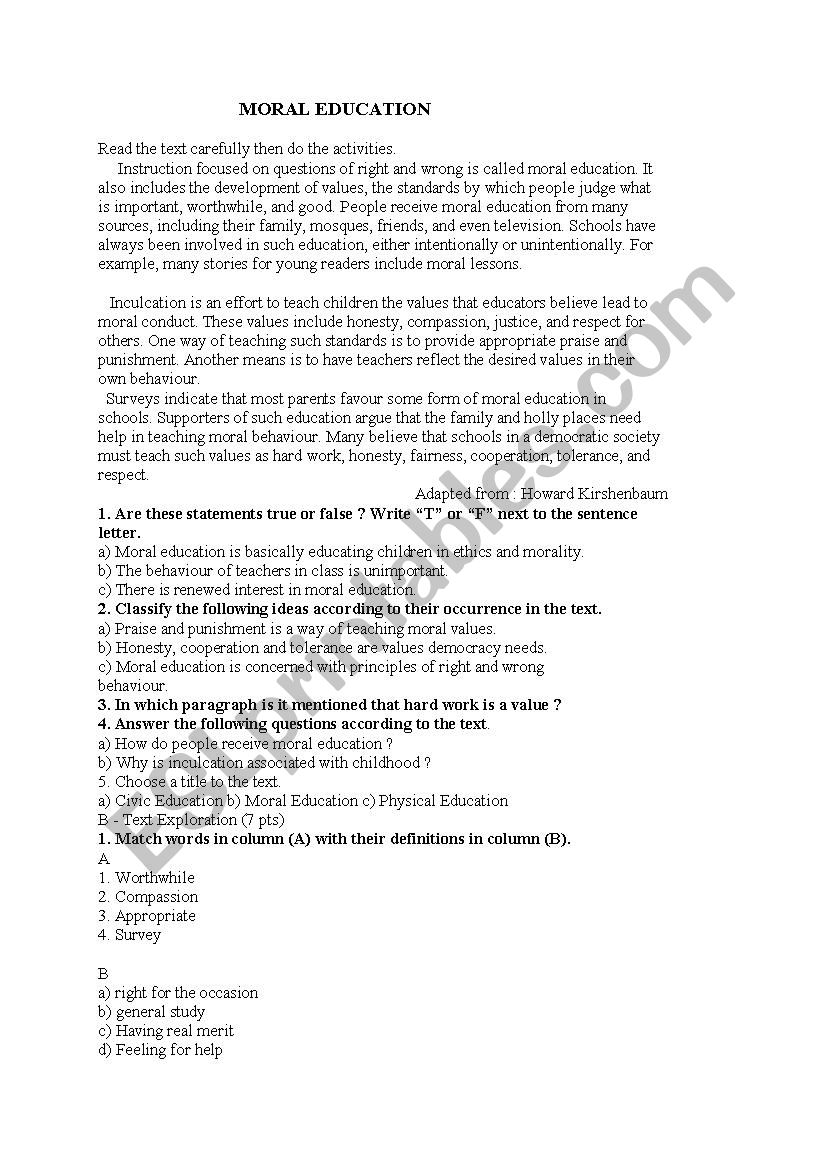 third year exam worksheet